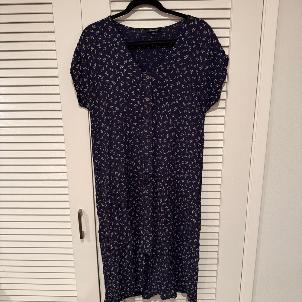 Madewell Navy Dress with Pink Floral Pattern